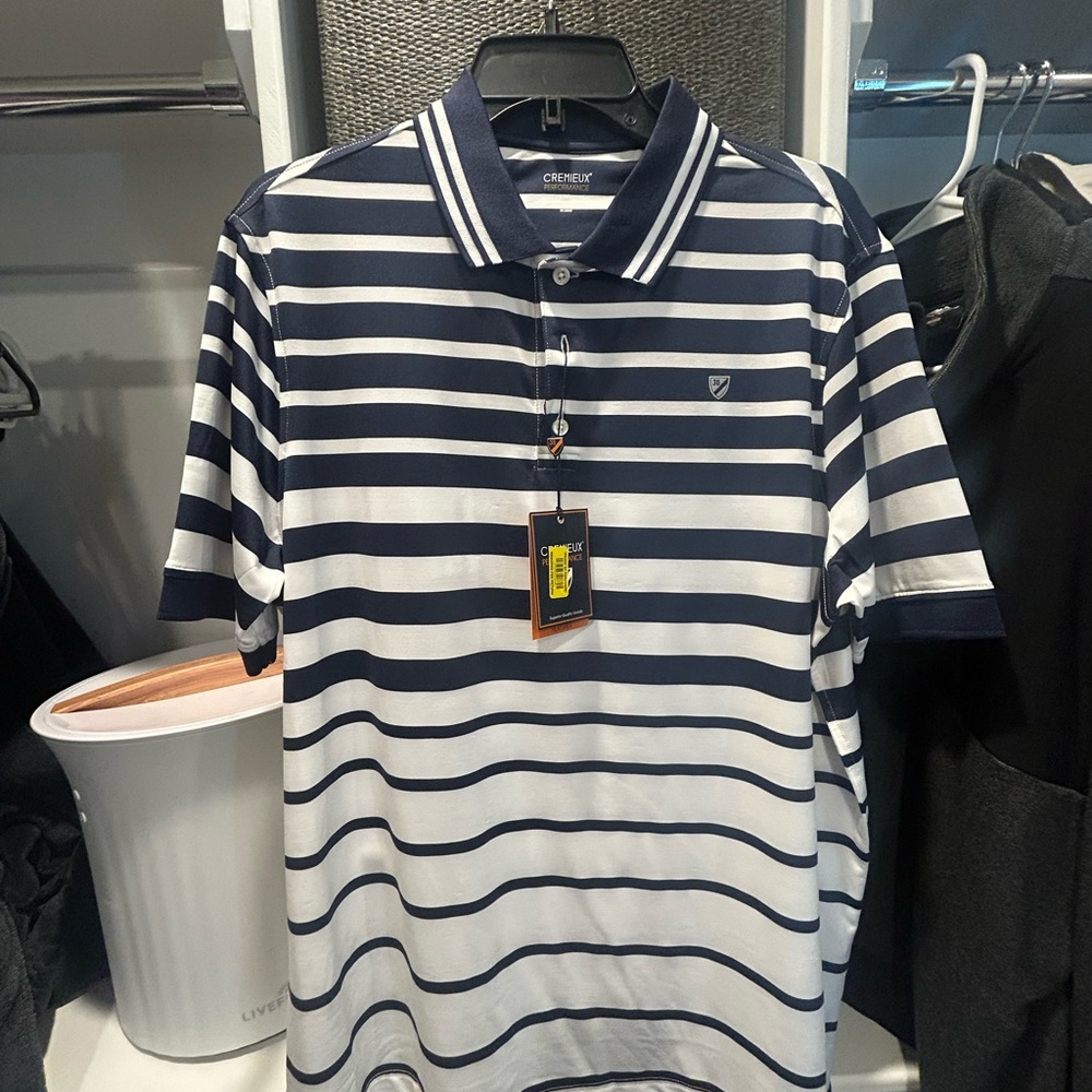 Daniel Cremieux Performance Men's Navy and White Striped Polo Shirt. NWT